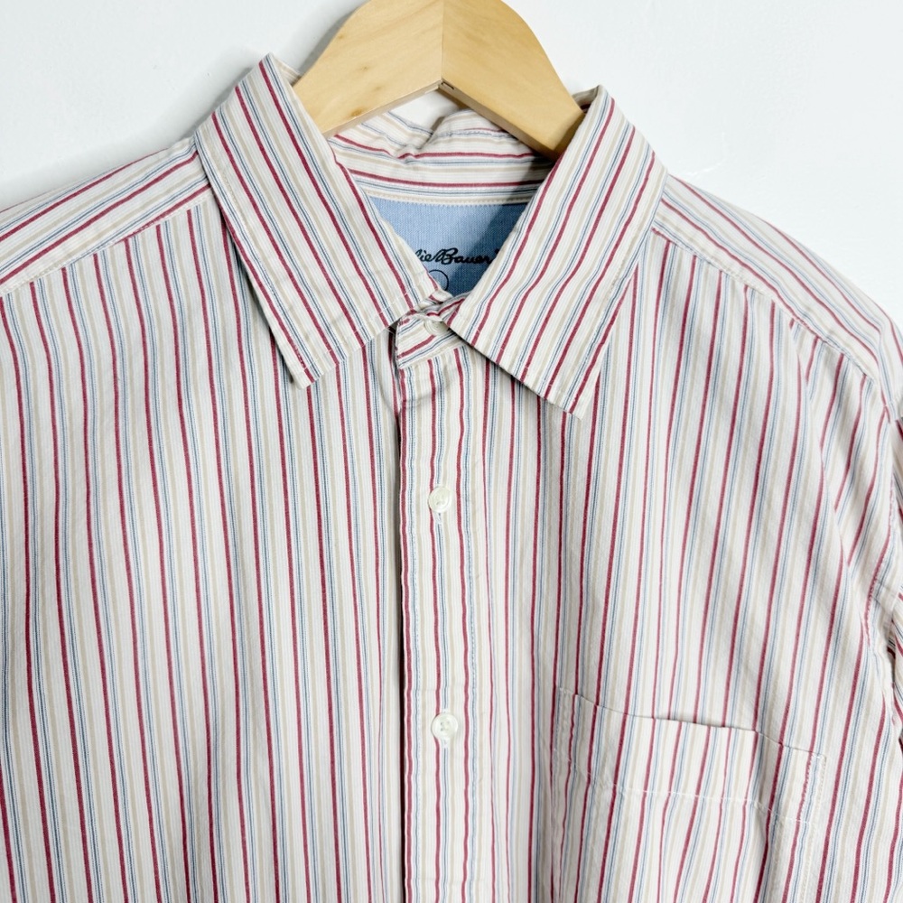 Eddie Bauer Men’s Large Vintage Wash Button Front Shirt Striped Preppy Casual